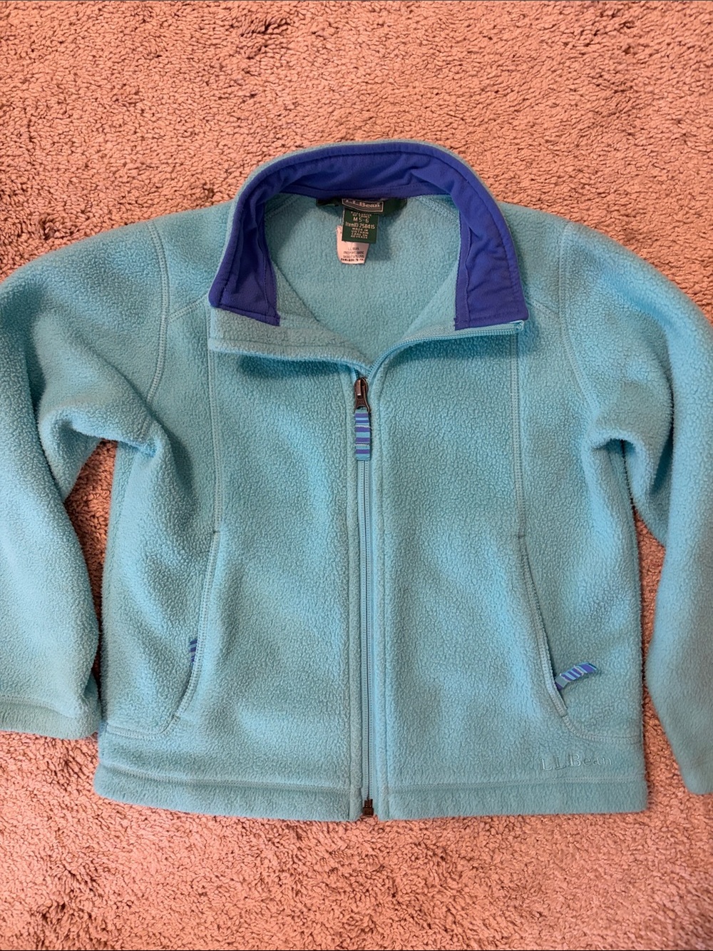 Ll Bean Kids Light Blue Fleece Jacket with Contrasting Collar